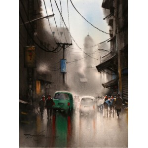 Sarfraz Musawir, Walled City Lahore, 11 x 15 Inch, Watercolor on Paper, Cityscape Painting, AC-SAR-157